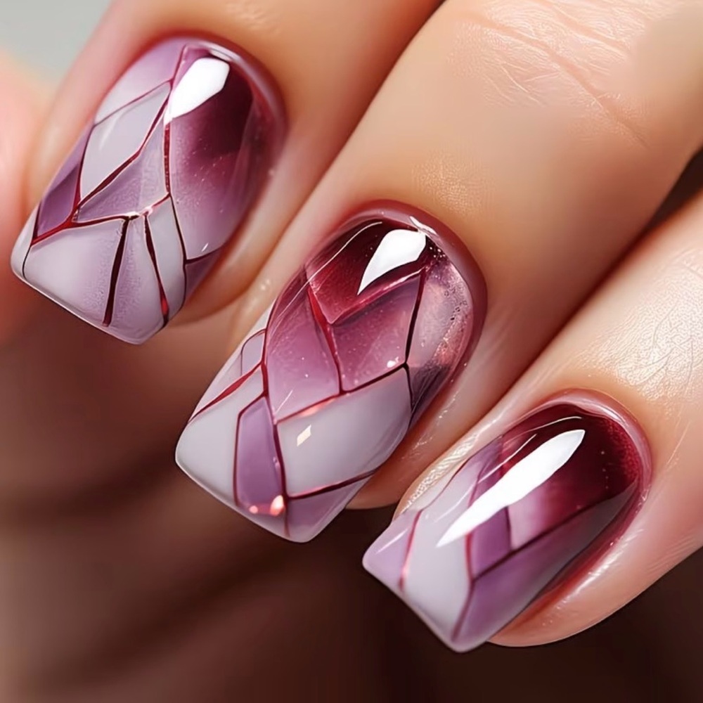 Elegant Burgundy and Pink Press-On Nails